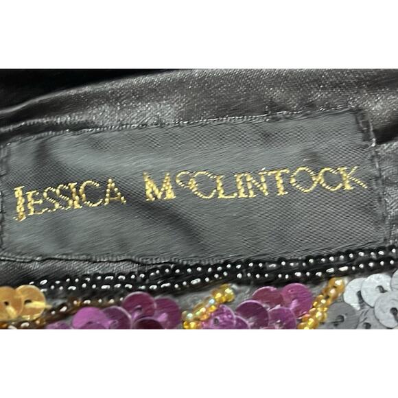Jessica McClintock Vintage Sequin Clutch Black Satin Sequin Flowers Evening Bag - Picture 6 of 8